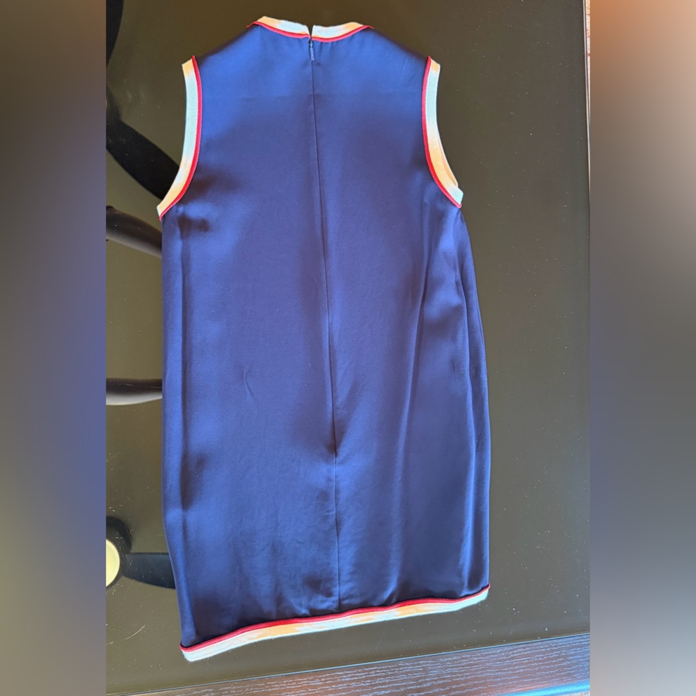 GUCCI - Navy Mini Shift Dress with White and Red Contrast Trim - Picture 8 of 15